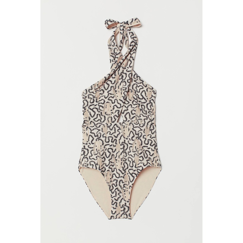 H&M‎ CONSCIOUS EXCLUSIVE One Piece Swimsuit Abstract Print Halter Neck Size 4